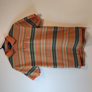 Ralph Lauren Polo Shirt 100% Cotton Men's Sz Small Orange/Blue Striped EUC NICE!